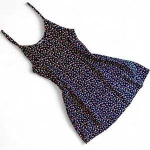 Vintage 80s/90s Jonathan Martin Black Red Floral Mini Dress w/ Spaghetti Straps